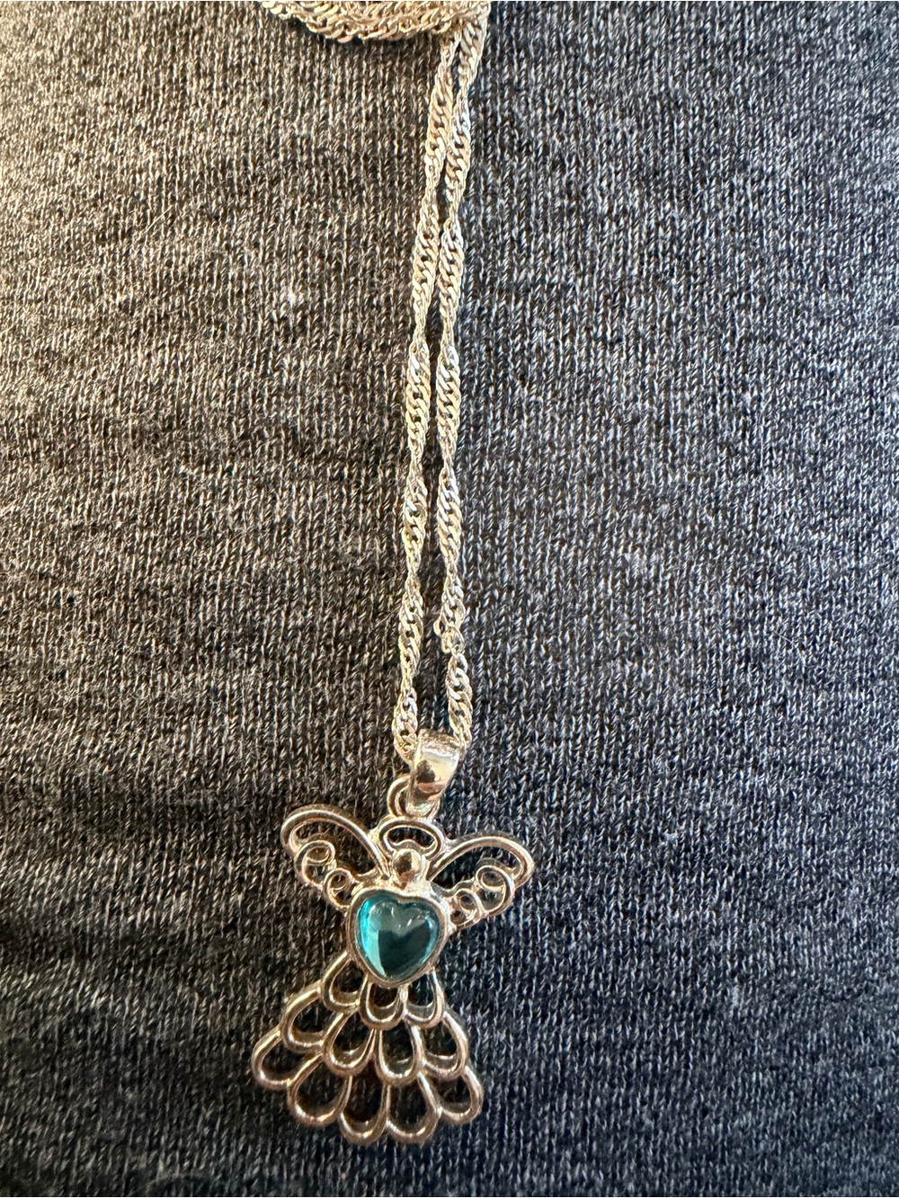 Vintage AVON collectable  Angel Pendant Necklace with Teal Heart